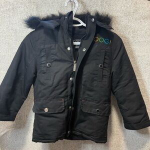Y2K COOGI Kids Black Puffer Jacket, Fur Trim Hood